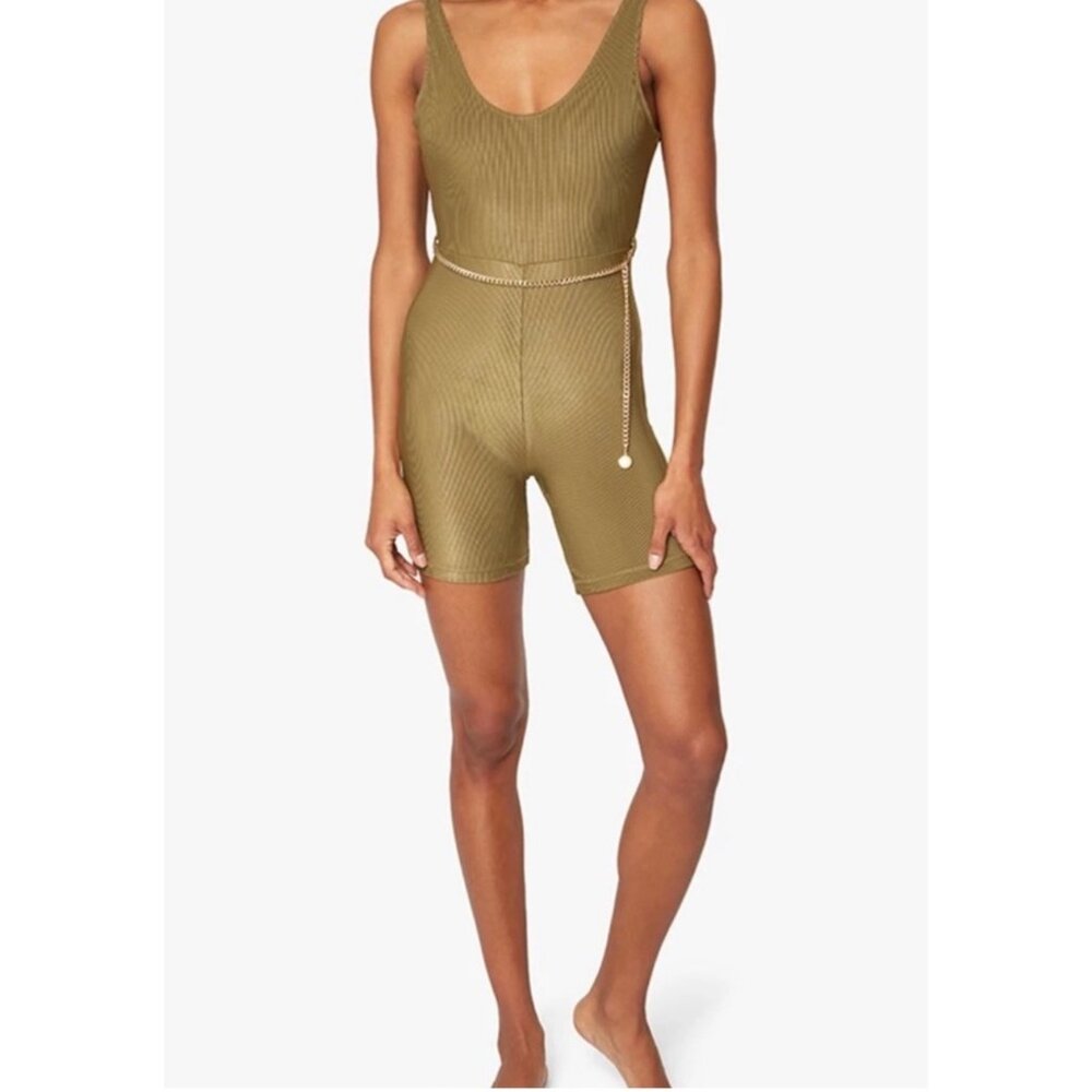 WeWoreWhat NWT Scoop Activewear Bodysuit Sz Small Shimmery Green Chain Belt Acti - Picture 3 of 12